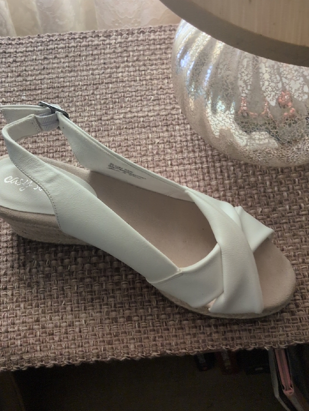 easy street White Twisted Slingback Wedge Sandal